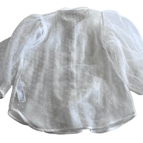 Zara White Organza Puff Sleeve Polka Swiss Dot Semi Sheer Blouse XS - Picture 8 of 14